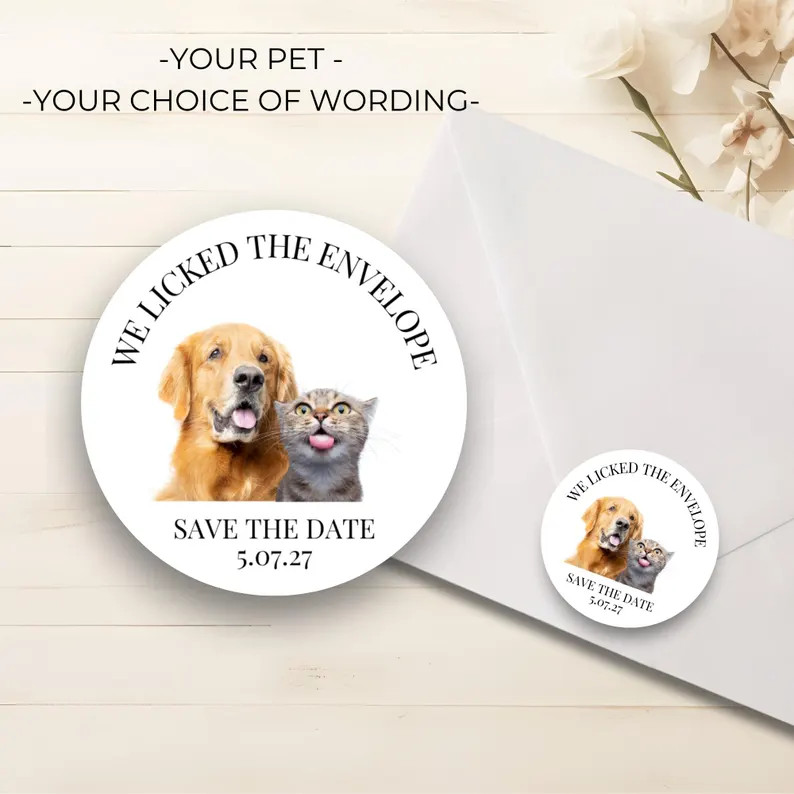 Save the Date Custom Wedding Envelope Stickers, Pet Portrait Photo Favor, Thank You Labels, Envel... | Etsy (US)