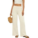 TEMOFON Women High Waist Pants Casual Stretchy Wide Leg Palazzo Lounge Pants Comfy Loose Fit Dres... | Walmart (US)