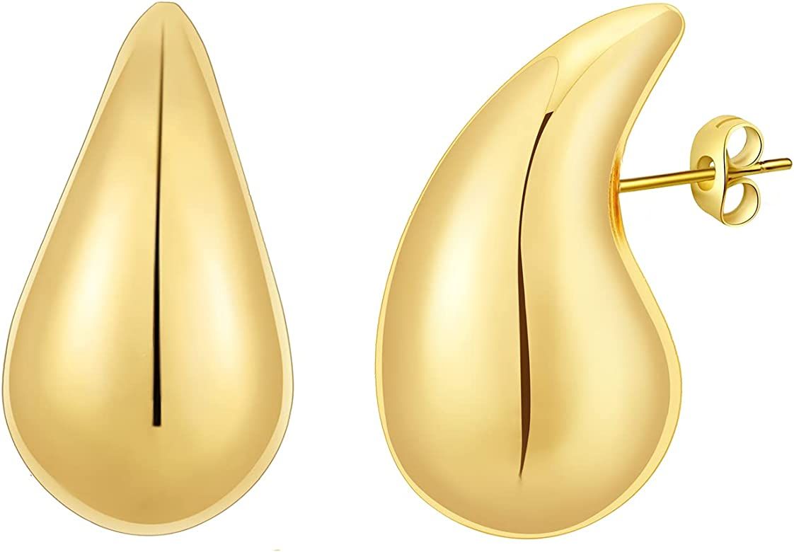 Rajputana Chunky Gold Hoop Earrings for Women, Lightweight Waterdrop Teardrop Hollow Open Hoops, ... | Amazon (UK)