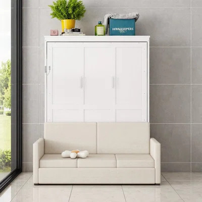 Queen Size Murphy Wall Bed Sofa Combo in White - Space-Saving Dream Solution | Wayfair North America