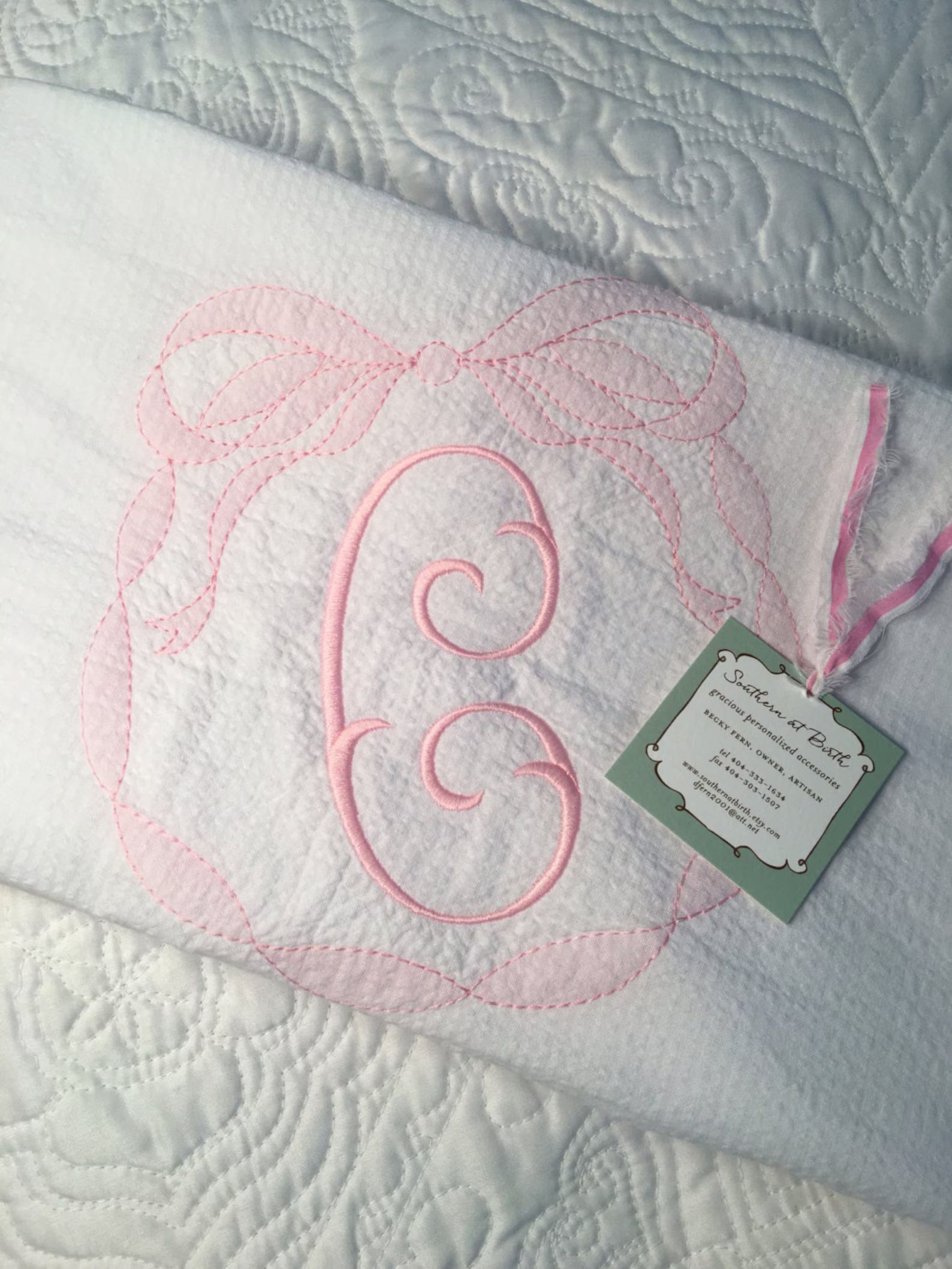 White Seersucker Swaddle with Shadow Embroidery Bow | Etsy | Etsy (US)