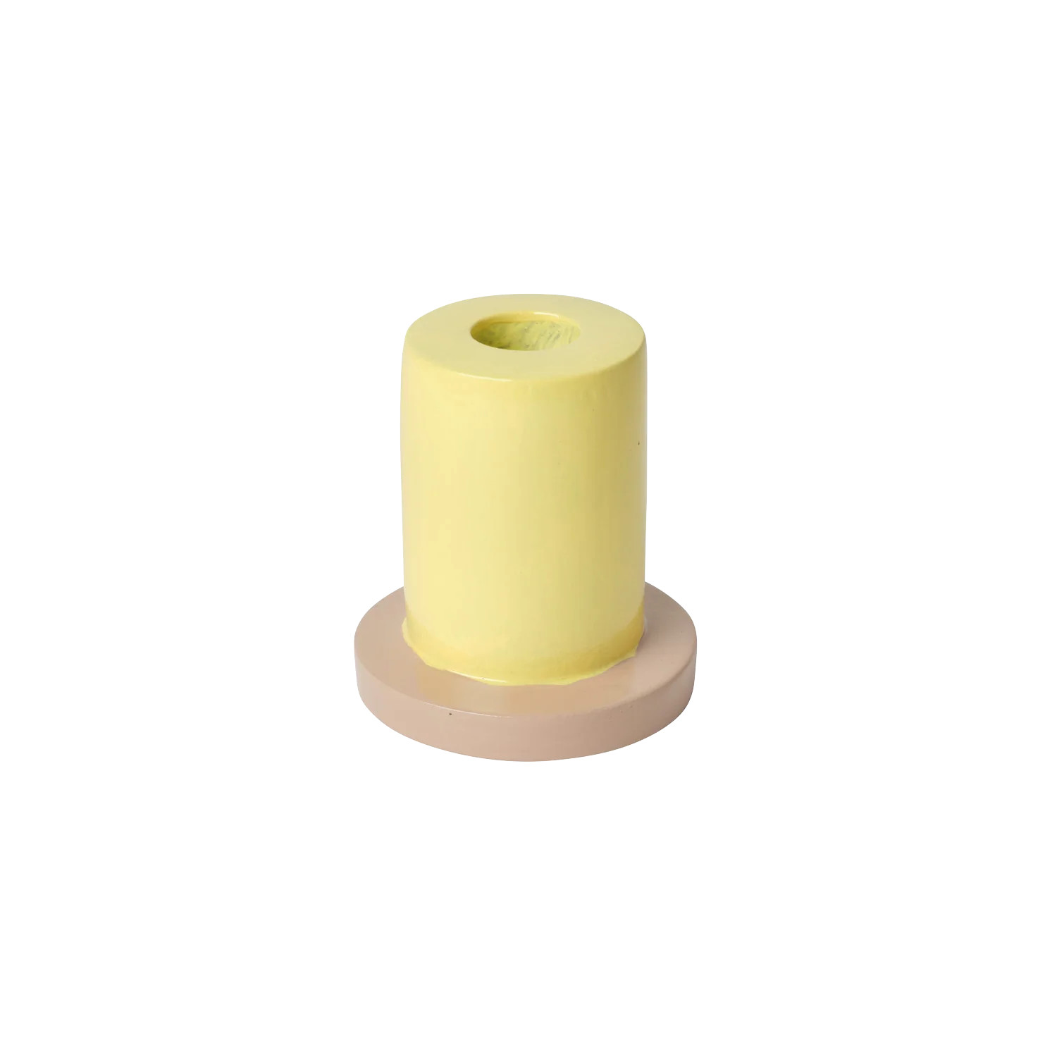 Tall Yellow and Beige Taper Candle Holder | In The Roundhouse
