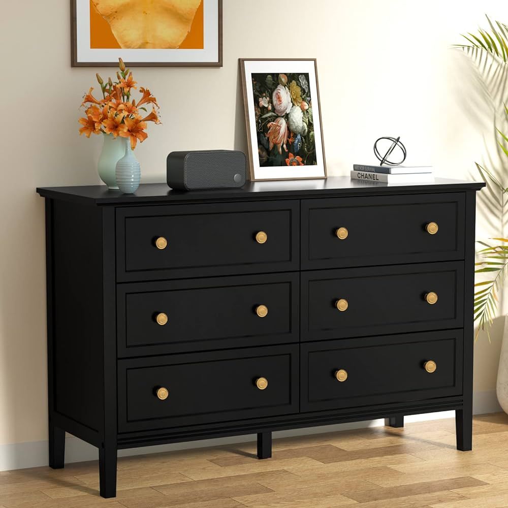CARPETNAL Black Dresser for Bedroom, Modern 6 Drawer Double Dresser with Wide Drawers and Metal H... | Amazon (US)