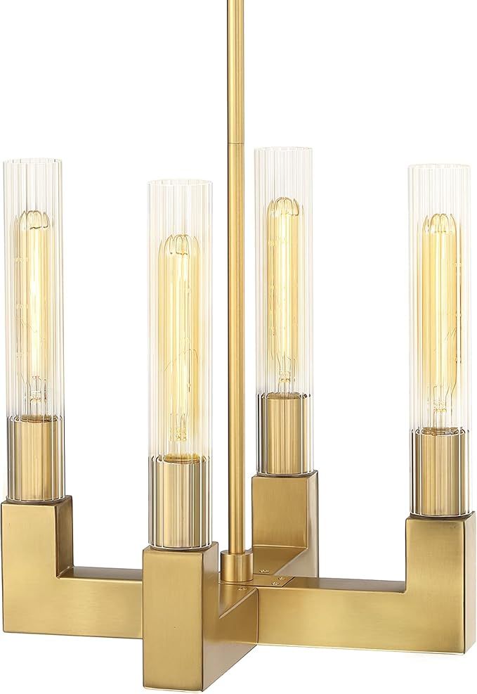 BUNKOS Modern 4-Light Gold Pendant Light Height Adjustable Ceiling Hanging Light Fixture with Gla... | Amazon (US)