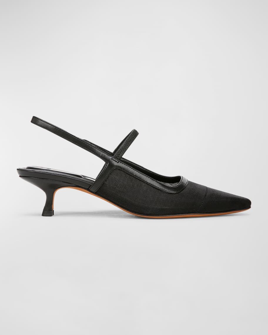 Mesh Leather Kitten Slingback Pumps | Neiman Marcus