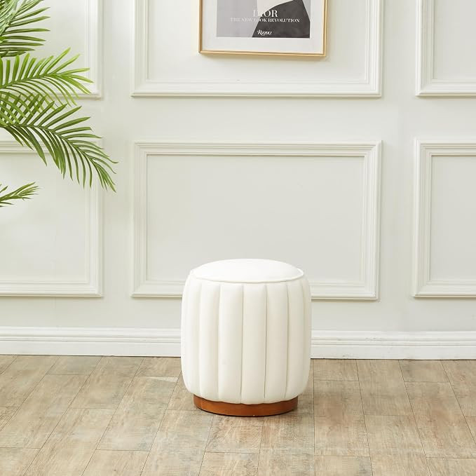 SAFAVIEH Couture Collection Sherrie Ivory Velvet/Walnut Round Channel Tufted Ottoman (Fully Assem... | Amazon (US)
