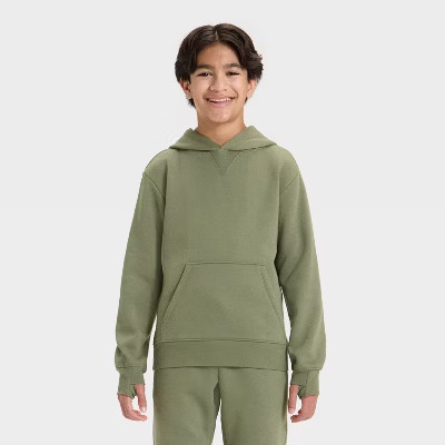 Boys' Active Comfort Fleece Hoodie Sweatshirt - All In Motion™ Olive Green M | Target