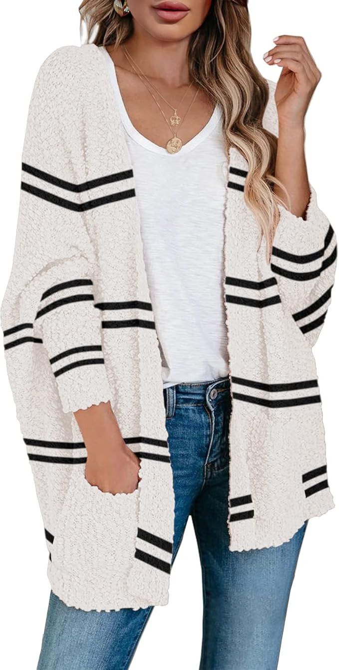 Saodimallsu Women's Chunky Popcorn Cardigan Oversized Open Front Boyfriend Batwing Long Sleeve Fu... | Amazon (US)