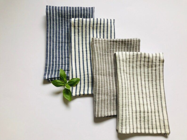 Heavy weight linen kitchen towels with stripes. Striped linen tea towels. Sustainable soft and th... | Etsy (US)