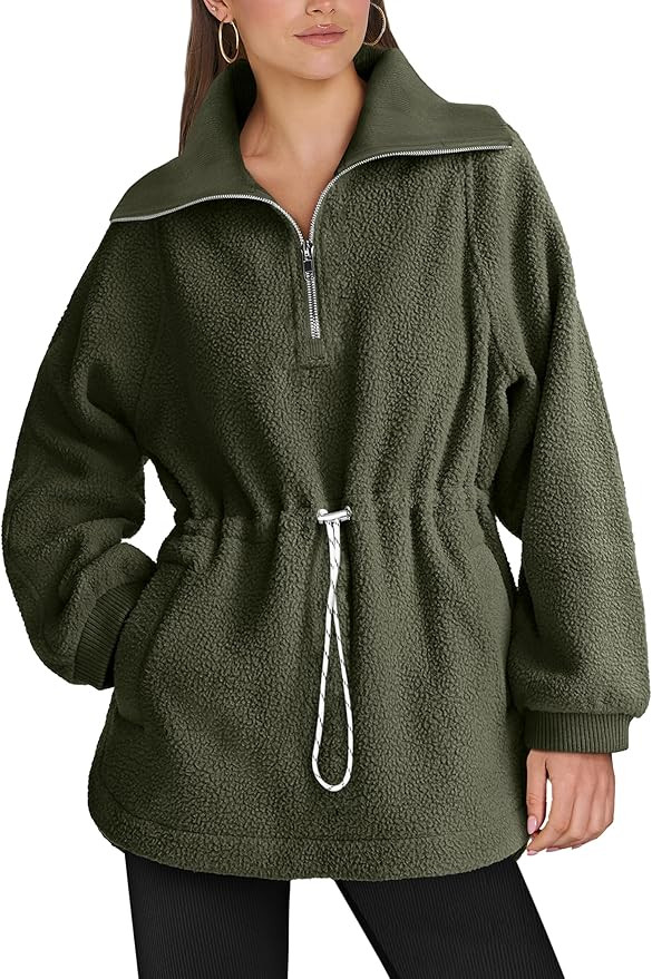 ANRABESS Women Sherpa Fleece Sweatshirt Half Zip Pullover Casual Warm Fuzzy Sweater Coat 2024 Fal... | Amazon (US)