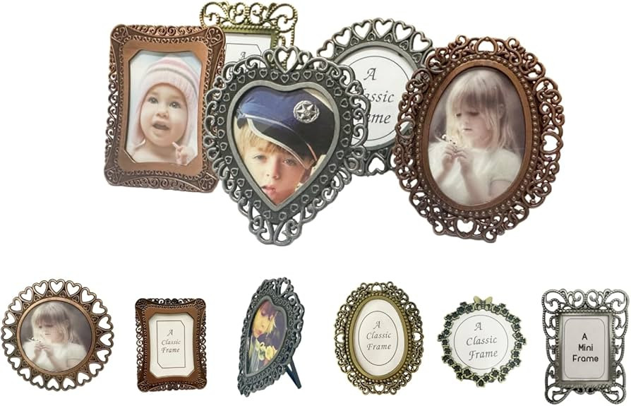 6 Pcs One-Inch Vintage Picture Frame,1"x1.5" Irregular Size Assorted Colors Tiny Metal DIY Photo ... | Amazon (US)