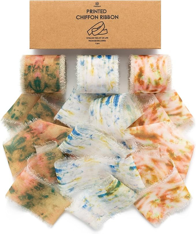 Vitalizart Orange Chiffon Ribbon Silk Like 1 1/2 Inch Printed Frayed Fall Ribbon for Gift Wrappin... | Amazon (US)