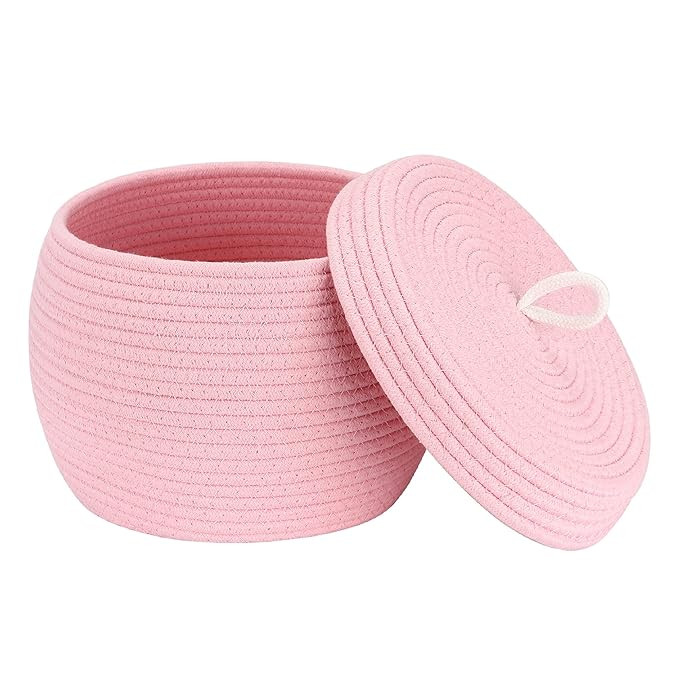 Sea Team Round Cotton Rope Storage Basket with Lid, Decorative Woven Storage Bin, Pot, Caddy, Org... | Amazon (US)
