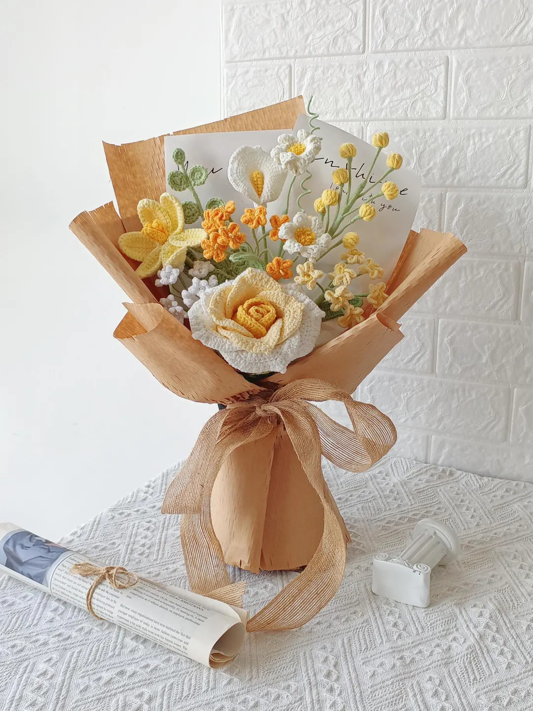 Handmade Crochet Flower Bouquet, Valentine's Day Lily, Snowberry, Eucalyptus, Home Decor, Gift fo... | Etsy (US)