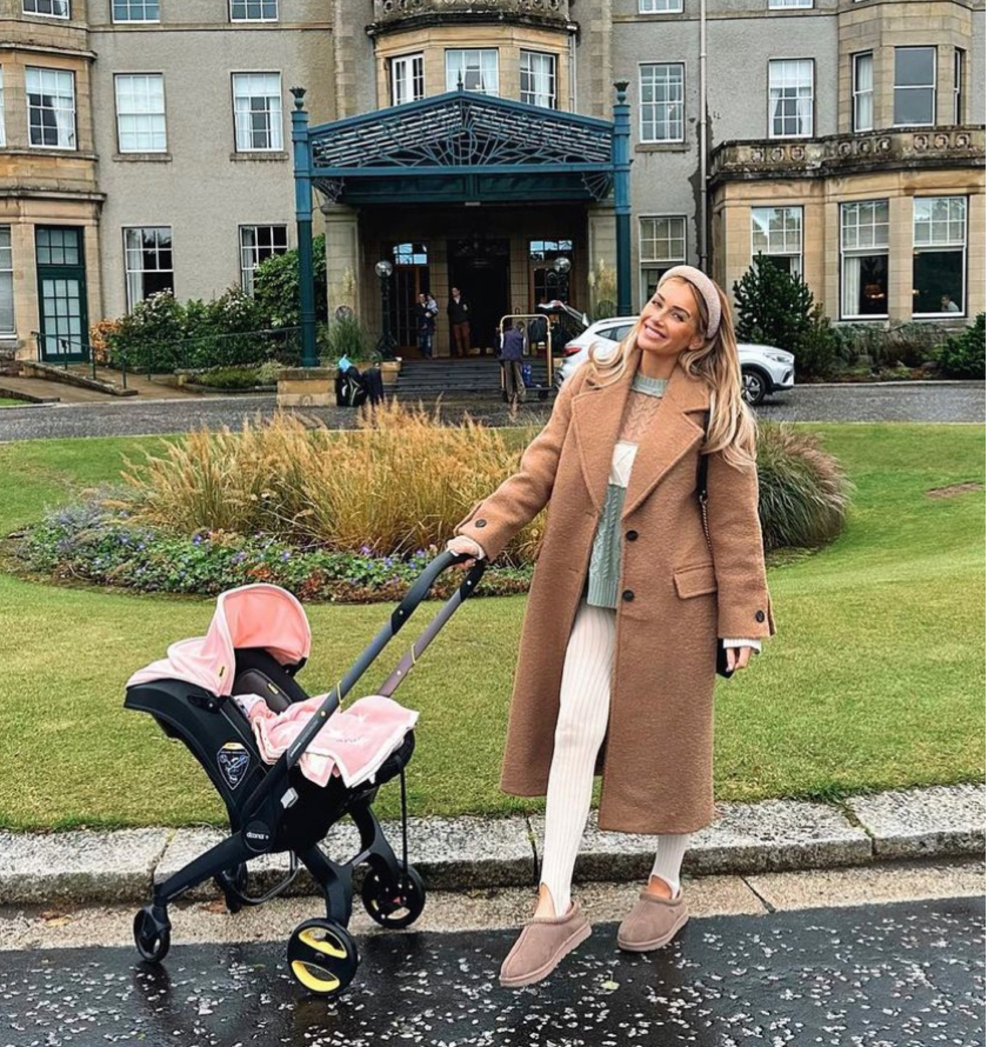 Pink and black buggy, new mum, pram, cosy outfit, autumnal style, new mum outfit, camel coat, Ugg Tasman, neutral outfit, transitional style, mum essentials 

#LTKeurope #LTKbaby #LTKstyletip