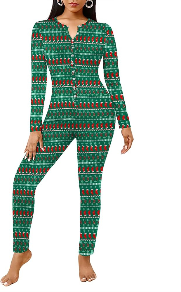 Ekouaer Womens Onesie Adult Button One Piece Pajama Long Sleeve Onesie Pajamas Jumpsuit Sleepwear... | Amazon (US)