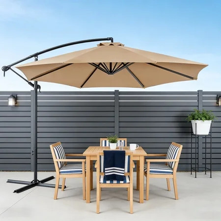 WLLJOY 10 ft Offset Patio Umbrella With Base Included ,All-Weather UV Protection Cantilever Umbrella Suitable For Garden, Backyard and Beach, Khaki | Walmart (US)