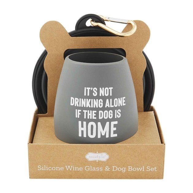 MUD PIE Wine Glass & Collapsible Silicone Dog Bowl Set, Gray - Chewy.com | Chewy.com