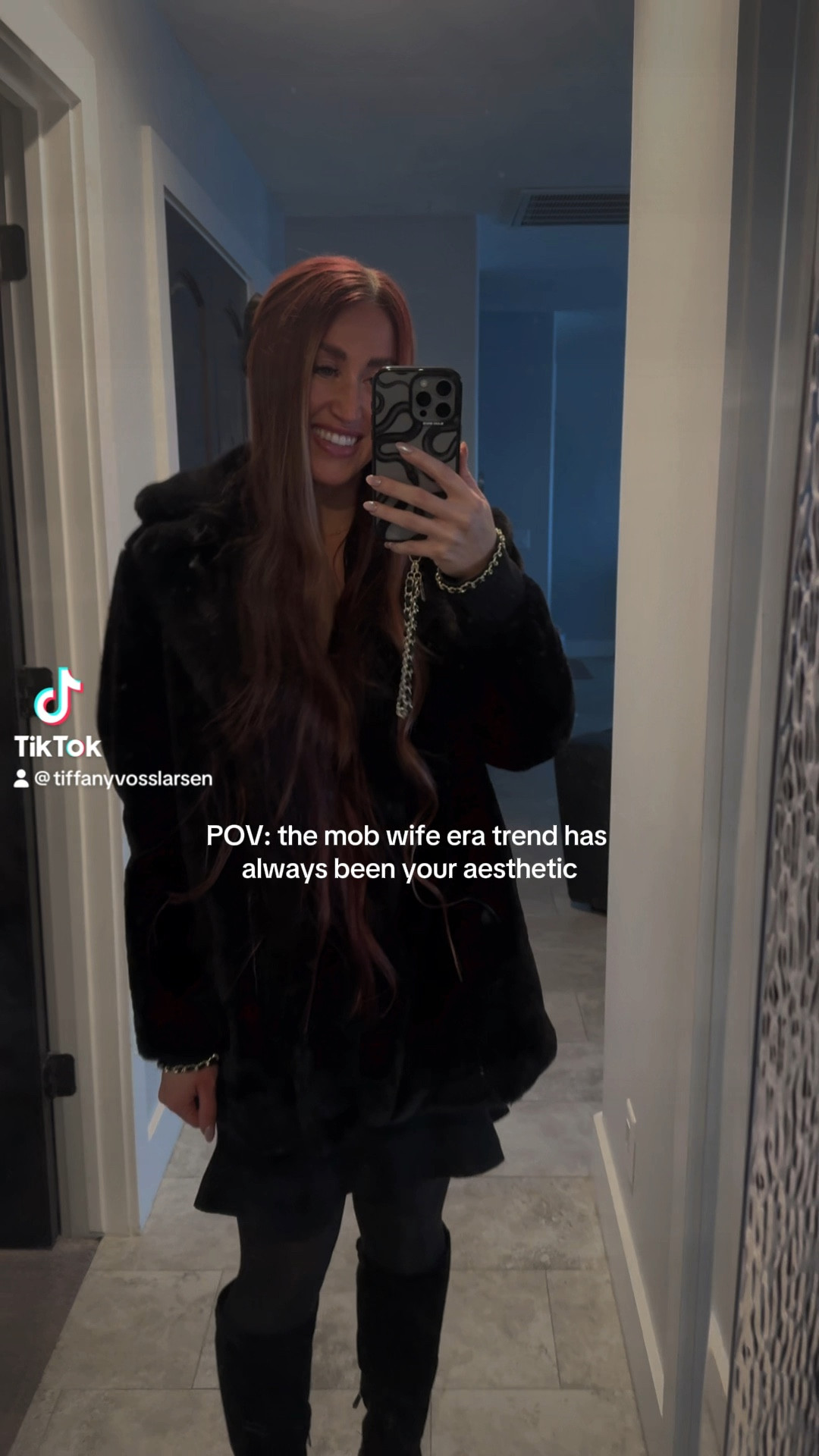 In my mob wife era ✨

Black faux fur coat
Chanel dupe dress
Black sweater dress
Chain sweater dress
Classy black dress
Winter outfit idea
Black tall boots
Snake phone case
Gold and black phone case
Black hair bow
Hair bow hairstyles

#LTKSeasonal #LTKstyletip #LTKVideo