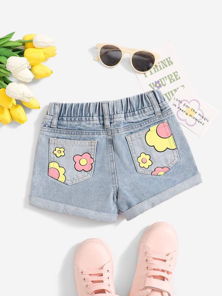 New
     
      SHEIN Toddler Girls Floral Print Denim Shorts | SHEIN