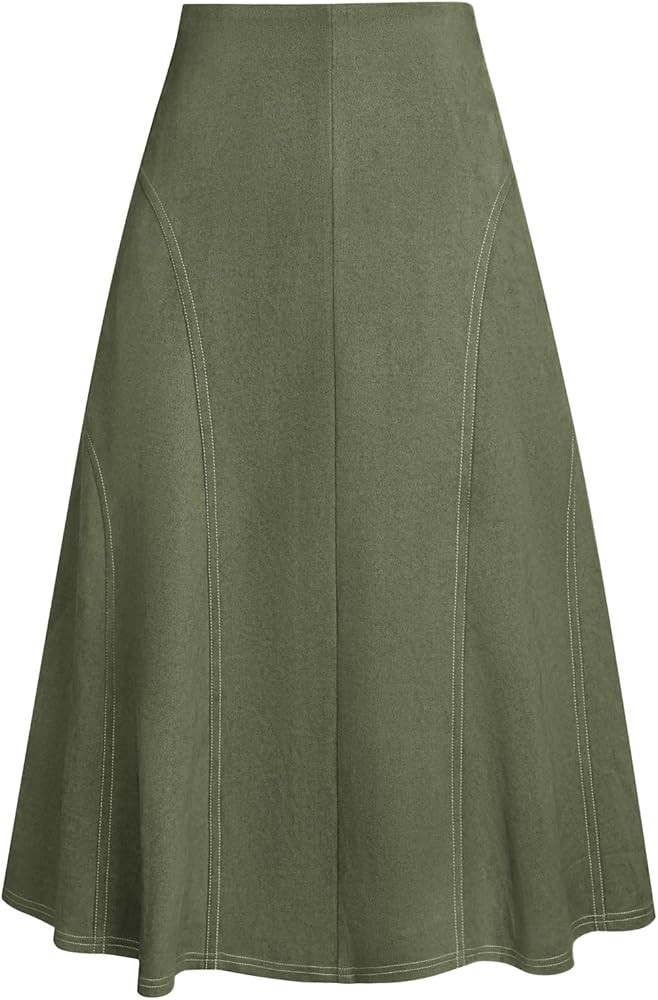 Kate Kasin Women's Suede Midi Skirt 2025 Fall Winter High Waist A Line Skirt | Amazon (US)