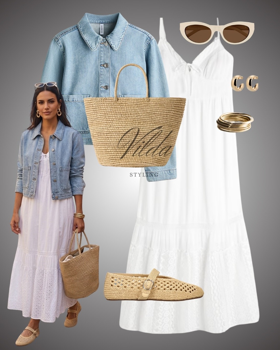 Coastal Chic 🌊✨
The perfect blend of breezy whites and classic denim. This look is all about effortless summer vibes, featuring a tiered eyelet maxi dress paired with a structured light-wash denim jacket. #SummerStyle #CoastalGrandmother #DenimAndWhite #VacationOOTD #LTKStyleTip #SummerOutfitInspo 

#LTKspring #LTKsummer #LTKstyletip