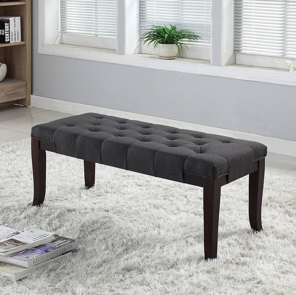 Roundhill Furniture Linon Fabric Tufted Bench, Gray | Amazon (US)