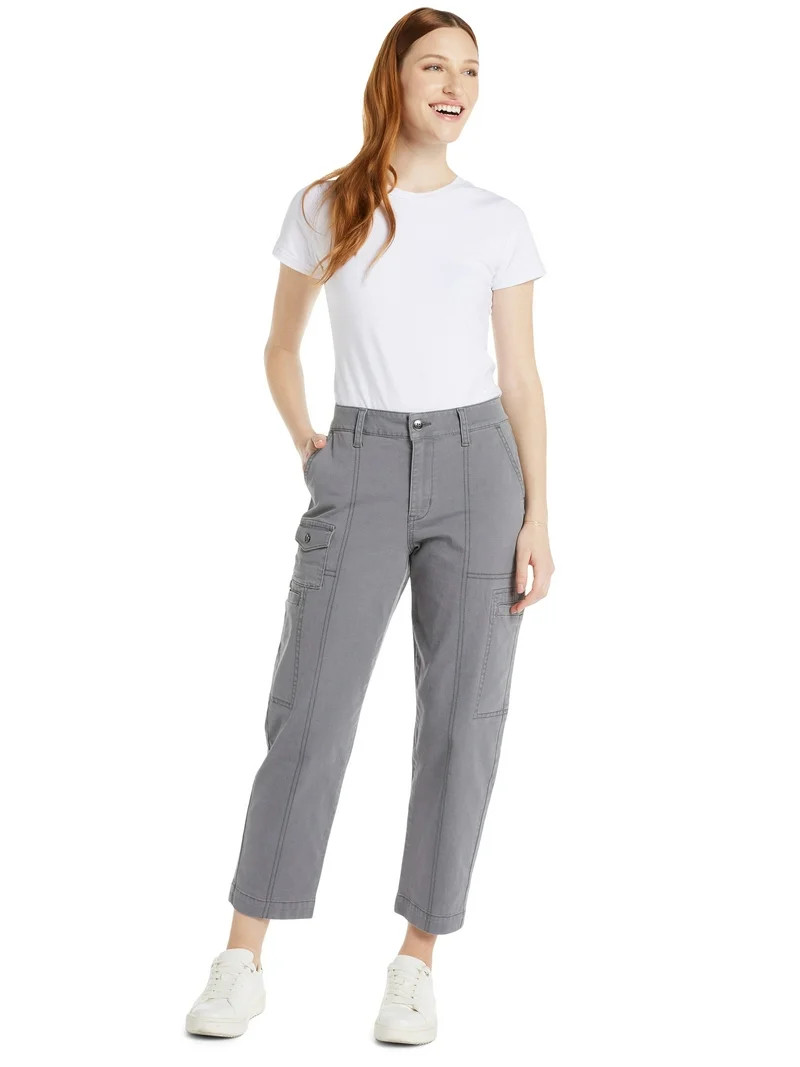 Time and Tru Women's Mid Rise Straight Utility Pants, 27" Inseam, Sizes 2-20 - Walmart.com | Walmart (US)