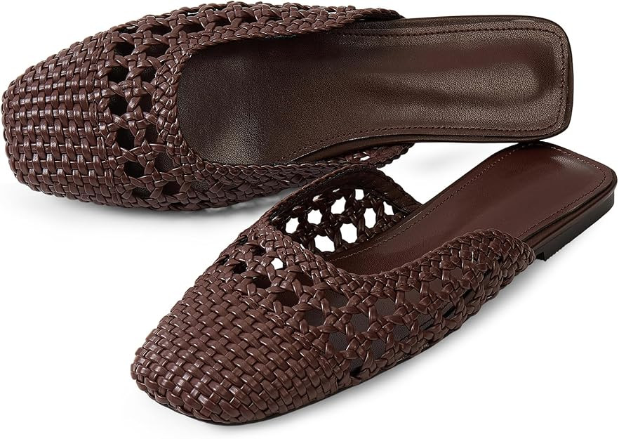 Woven Mules for Women Mesh Closed Square Toe Mule Flats Slides | Slip On Sandals Comfortable Summ... | Amazon (US)