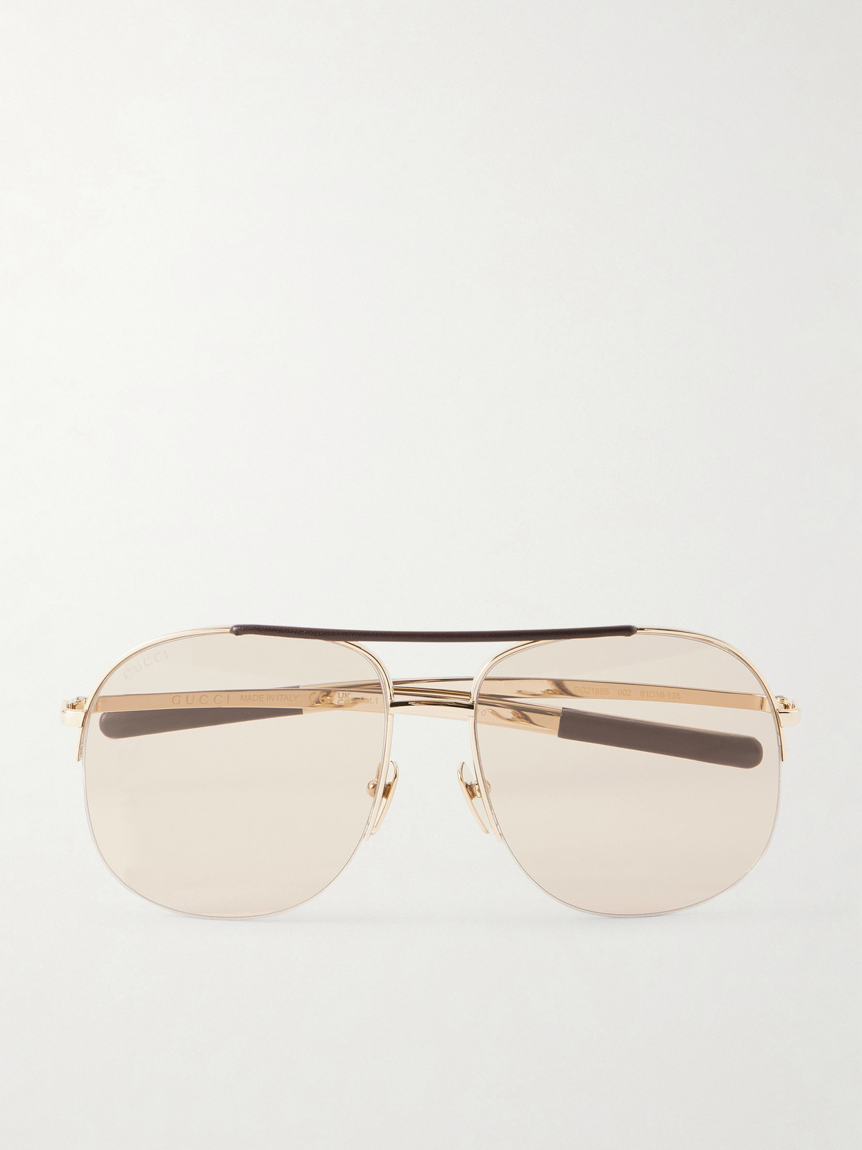 GUCCI EYEWEAR - Aviator-style Leather-trimmed Gold-tone Sunglasses - One size | NET-A-PORTER (US)