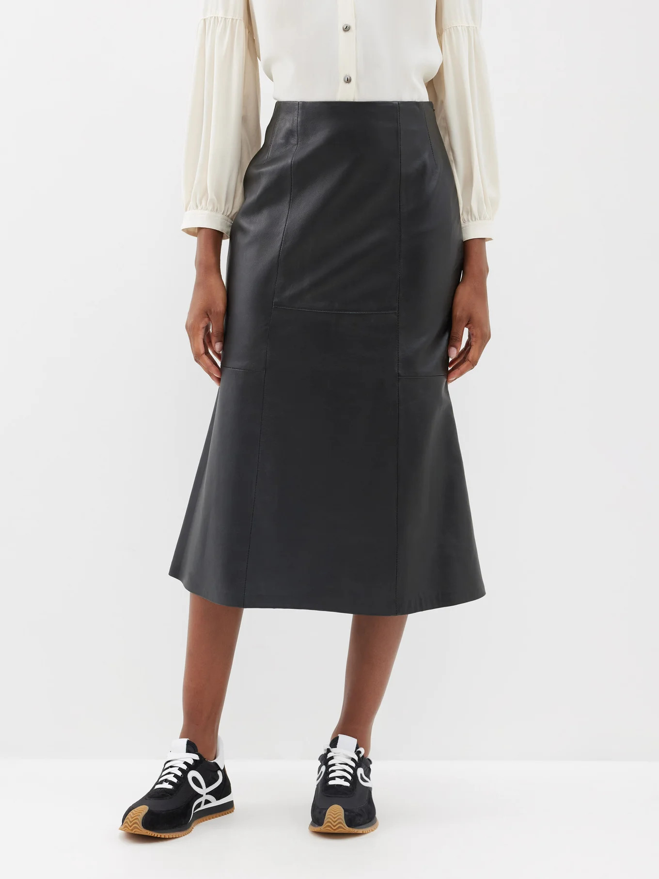 Lucille fluted-hem leather midi skirt | Matches (UK)