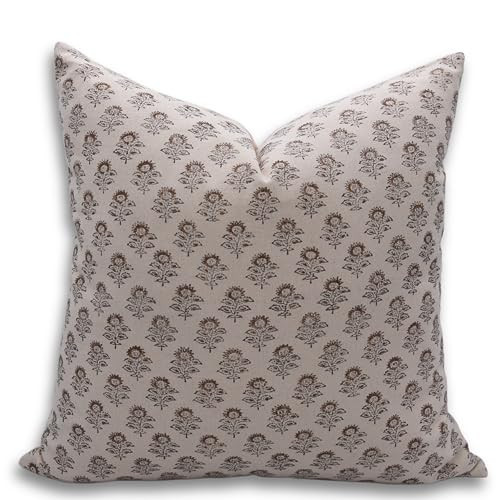 Fabritual Pillow Covers Duck Canvas Fabric Vintage Handmade Block Floral Print 24x24 Inch Pillowcase Cushion Cover with Hidden Zipper for Living Room, Bedroom, Sofa, Couch (Mustard-Bagru Buti) | Amazon (US)