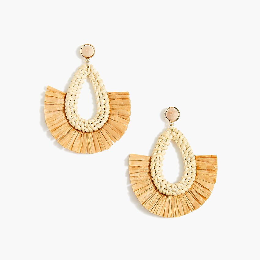 Teardrop wrapped raffia fringe statement earrings | J.Crew Factory