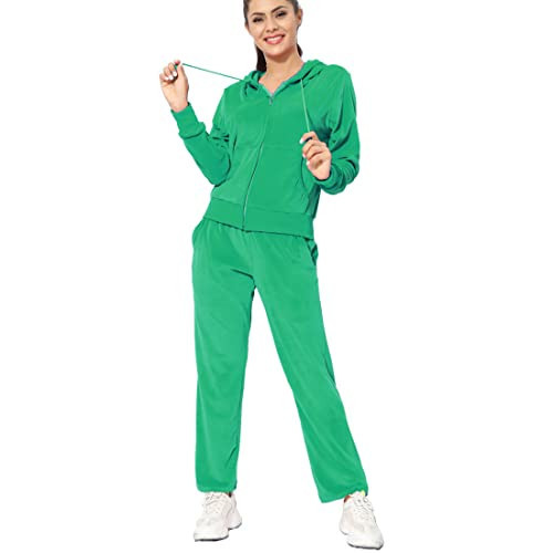 MINANUO Jogging Suits for Women Plus Size Track Suit Two 2 Piece Outfits Velvet Tracksuit Sets Velour Zip Hoodie Sweatshirt & Sweatpants Sweatsuits(Green 06, 3XL) | Amazon (US)
