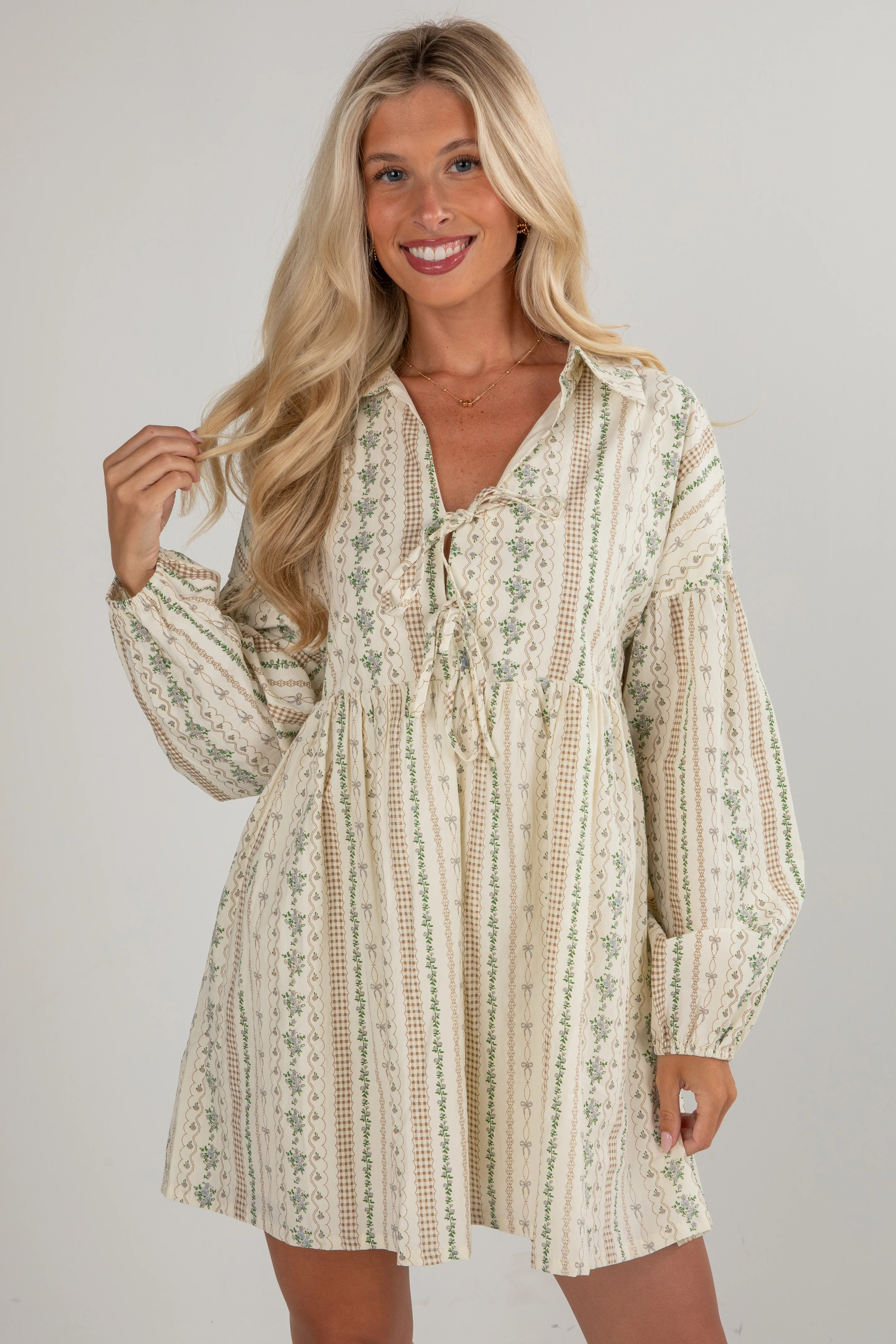 Cute Cream Floral Babydoll Mini Dress | Babydoll Dresses | DressUp | Dress Up