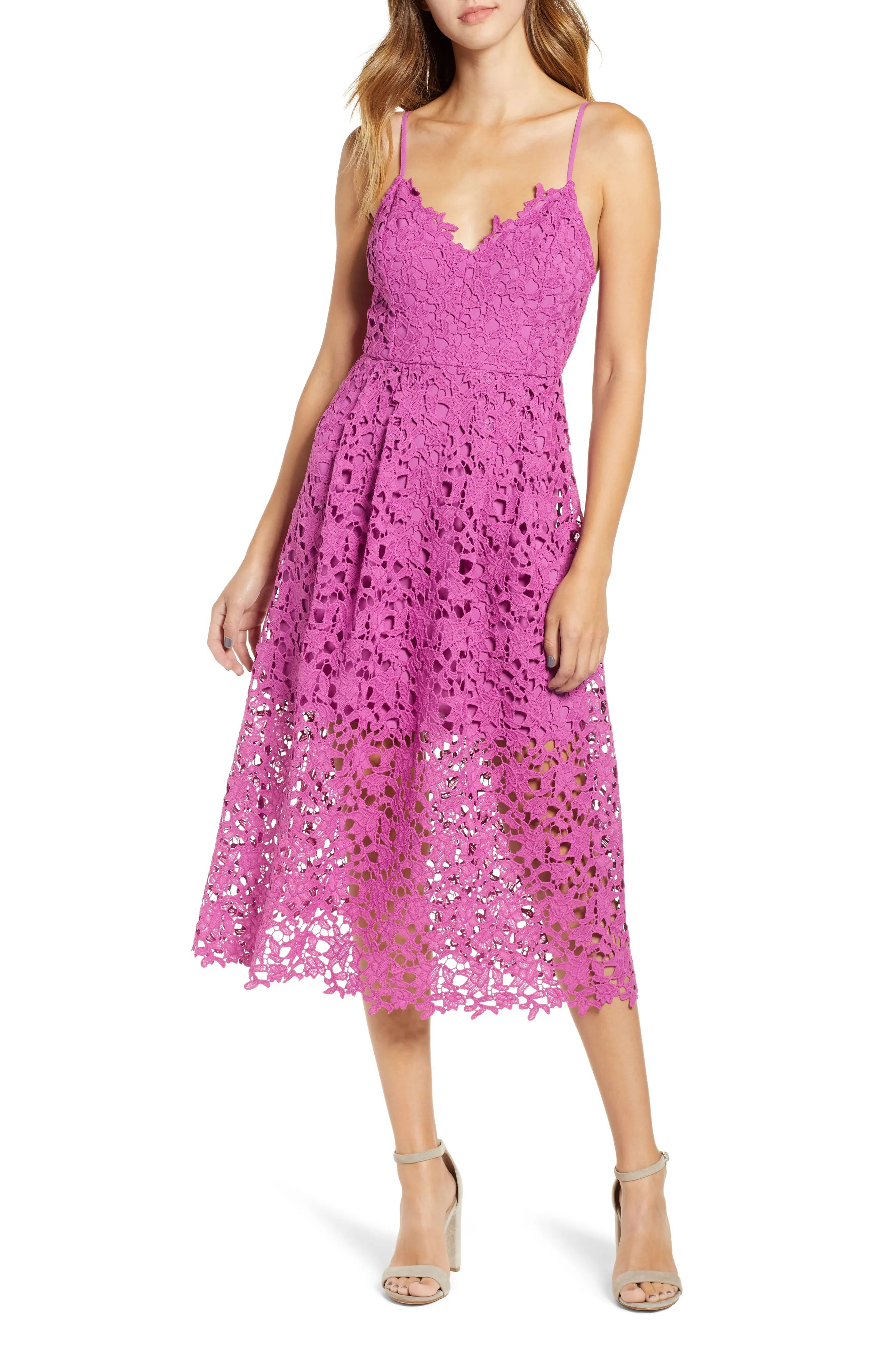 Women's Astr The Label Lace Midi Dress, Size X-Small - Purple | Nordstrom