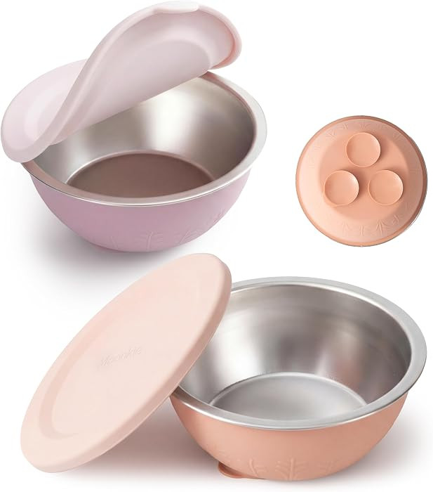 Moonkie Baby Bowls with Suction, Stainless Steel & Silicone Toddler Bowls with Lids, Seamless One... | Amazon (US)
