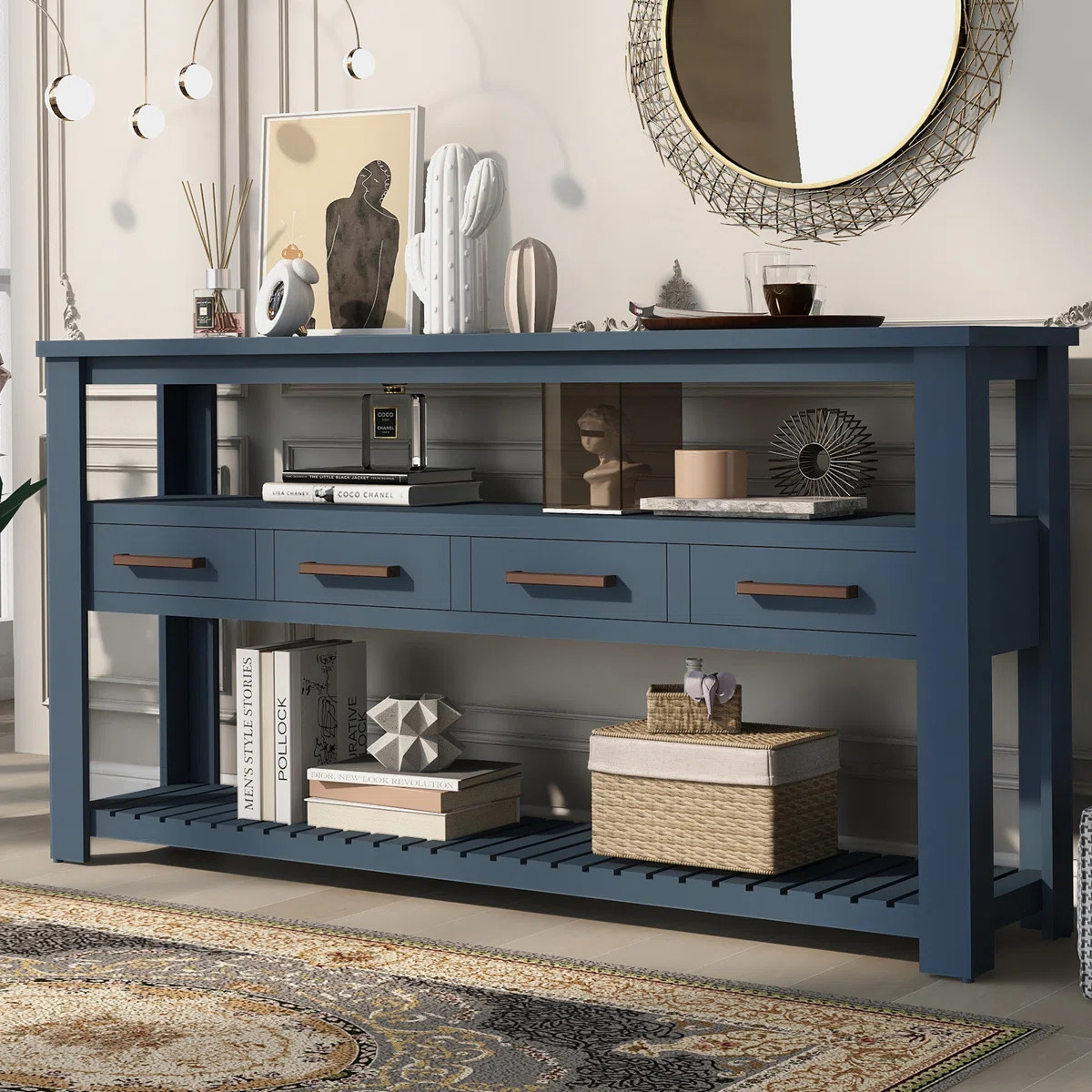61.52'' Modern Console Table with 4 Drawers and Open Shelves | Wayfair North America