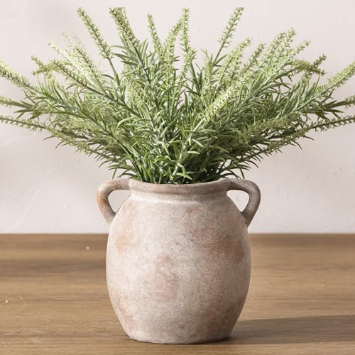 Dobbyby Ceramic Flower Small Vase 6 inch Farmhouse Rustic Vase Decorative Pottery Terracotta Vases for Home Decor Table Mantle Fireplace Living Room Bathroom Wedding Centerpiece | Amazon (US)