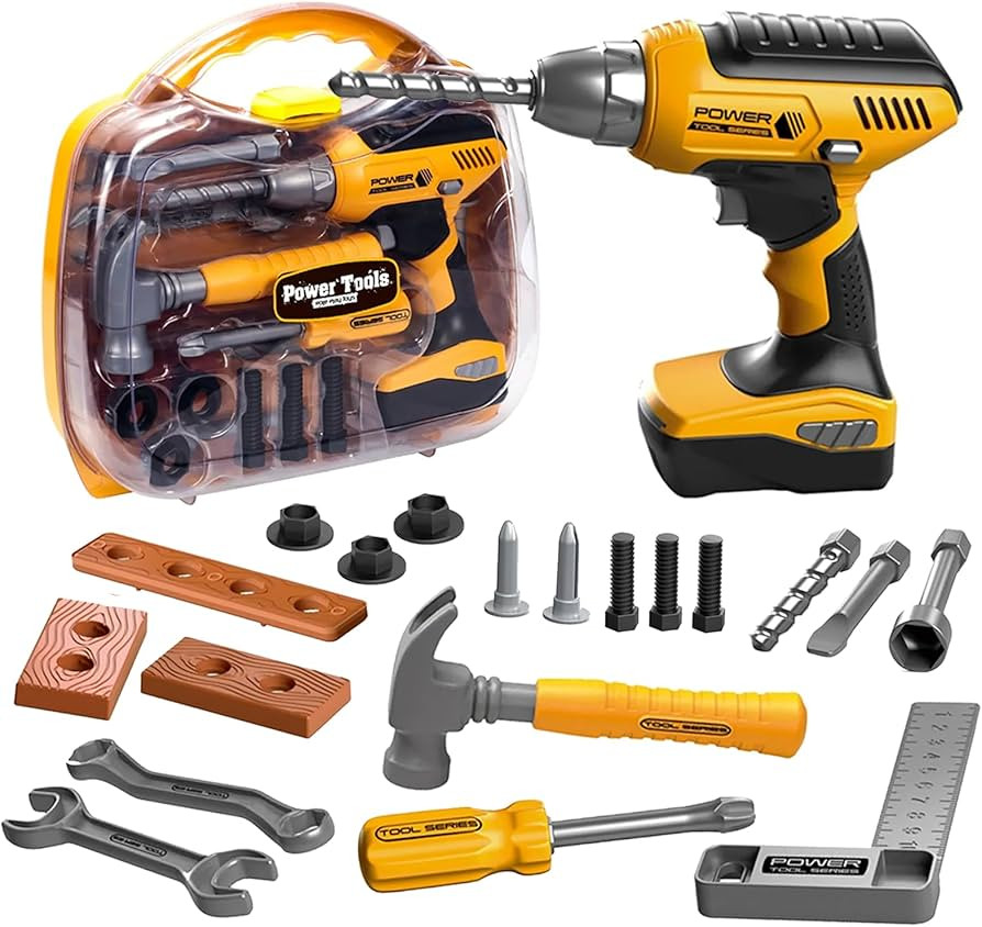 Kids Tool Set with Tool Box & Electronic Toy Drill, Pretend Play Kids Construction Kits, Toy Tool... | Amazon (US)