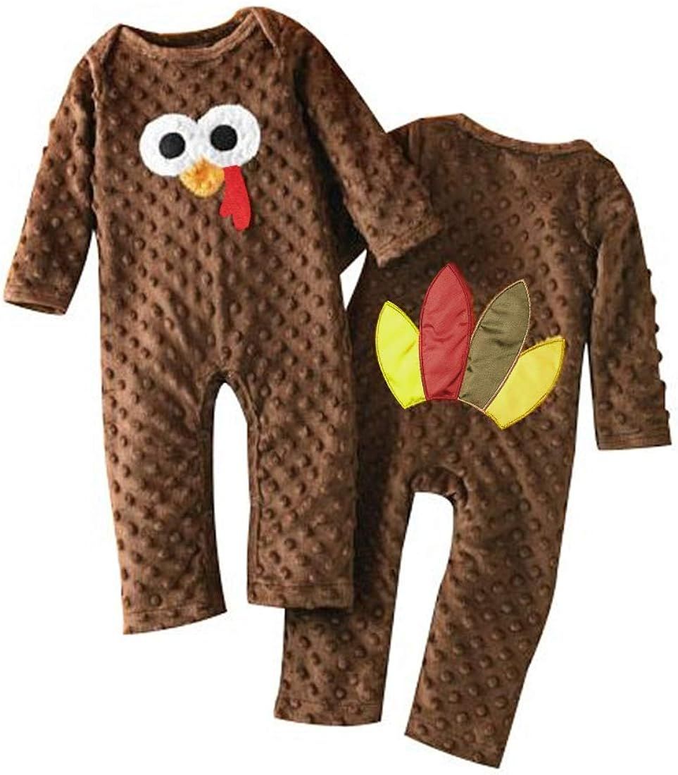 Viworld Baby Boy Girl Thanksgiving Romper Toddler Turkey Jumpsuit One-Piece Fall Winter Clothes | Amazon (US)