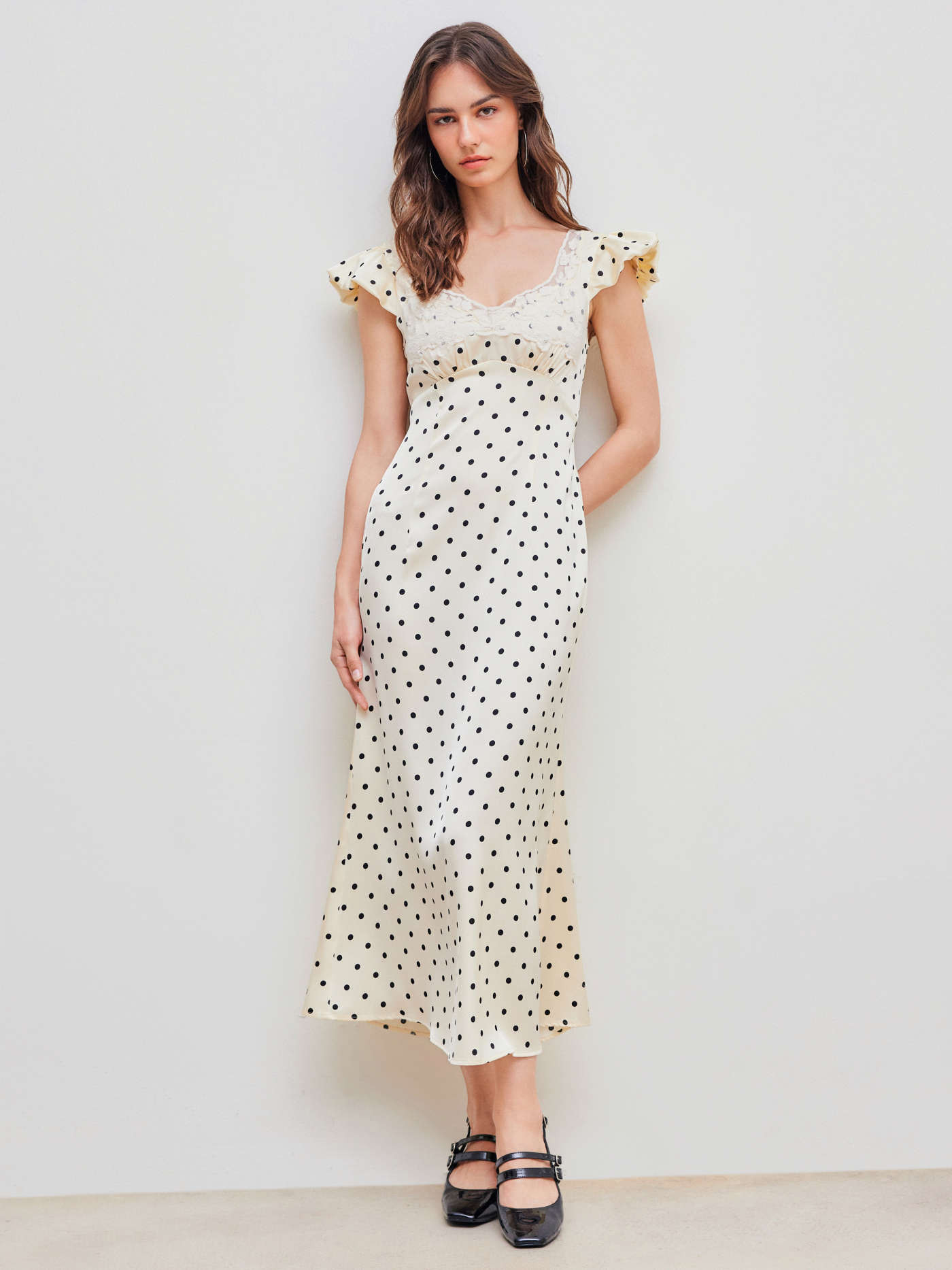 Woven Sweetheart Polka Dot Lace Trim Maxi Dress | Cider
