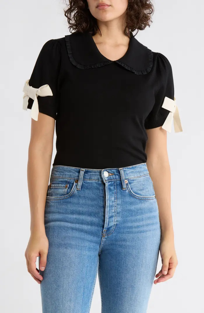 Adrianna Papell Ruffle Peter Pan Collar Short Sleeve Sweater | Nordstromrack | Nordstrom Rack