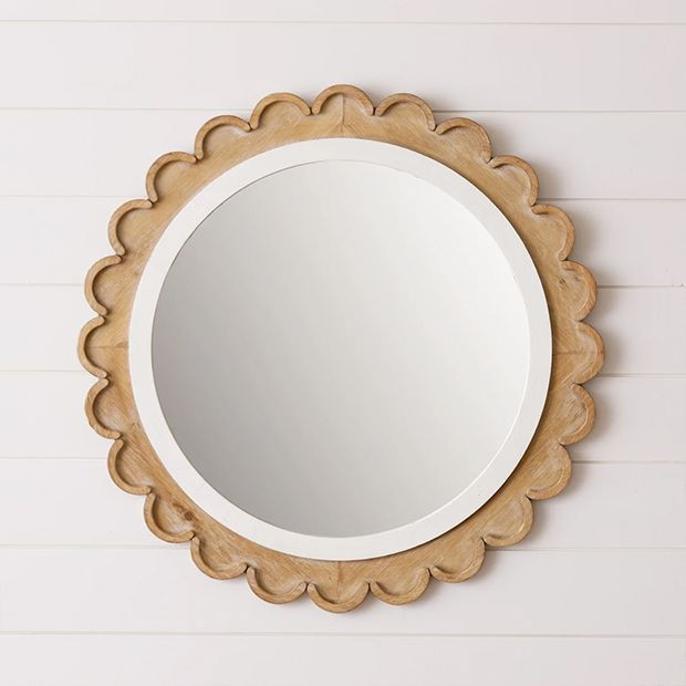 Scalloped Wood Flower Wall Mirror | Antique Farm House
