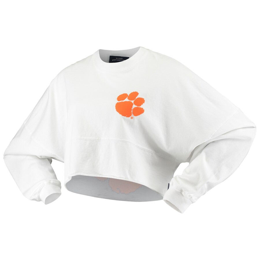 Clemson Tigers Women's Raw Hem Cropped Spirit Jersey Long Sleeve T-Shirt - White | Fanatics