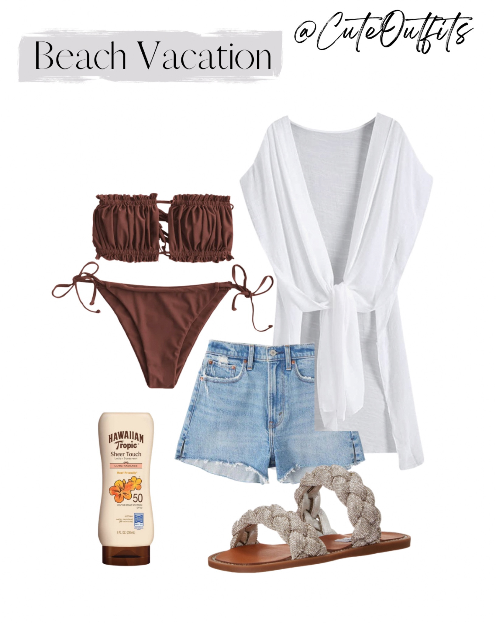 White beach cover up
Brown bikini
Denim shorts 
Braided sandals 

.
.

white cover up white top white shirt beach top beach shirt tan sandals tan slides tan slide sandals brown sandals brown slides brown slide sandals spring shoes 2023 spring sandals 2023 spring 2023 shoes brown swimsuit brown bathing suit abercrombie shorts spring shorts outfits rhinestone sandals swim womens swimsuits womens swimwear swim wear swim suits bikini set bikini sets beach vacation outfits beach outfits beach cover up beach coverup swim cover up swim coverup swimsuit coverup swimsuit cover up high waisted bikini swim cover ups palm springs beach vacation dress vacation style vacation wear vacation outfits resort wear 2022 resortwear resort dress resort outfits resort vacation beach resort style palm springs hawaii vacation outfits hawaii outfits hawaii vacation outfits bahamas mexico outfits mexico vacation outfits cancun outfits cabo outfits cabo vacation resort fashion resort 2023 resort wear 2023 beach vacay vacation wear vacation looks summer paradise summer vacation outfits summer outfits 2022 summer outfits 2023 summer dress summer fashion spring outfits spring dress spring break 2023 spring 2023 spring break outfits spring break outfit 2023 spring break 2023 spring break dresses sundresses sun dress sunshine sunset summer wedding guest dress summer wedding guest dresses summer dresses florida outfits florida vacation florida fashion florida winter honeymoon outfits honeymoon outfit miami outfits miami dress miami style las vegas outfit womens bikini amazon resort wear vacation outfits amazon beach outfits amazon vacation dress amazon beach dress amazon bikini amazon swim coverup spring break essentials bikini 2023 spring break fashion spring break essentials spring break college spring break must haves spring break tops Miami Beach greece outfits greece vacation spring beach spring break beach swimsuits 2023

#LTKswim #LTKSeasonal #LTKFind
