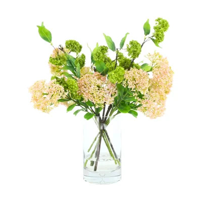 Faux Snowball Hydrangea Arrangement in Vase | Wayfair North America