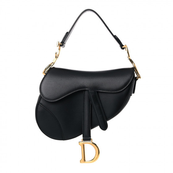 CHRISTIAN DIOR Calfskin Mini Saddle Bag Black | Fashionphile