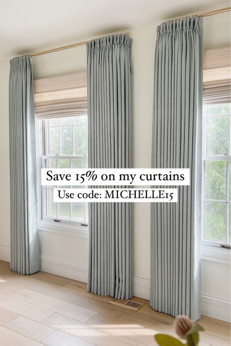 Curtain details:
Isabella heavyweight polyester cotton blend
Winter Sky
Triple pleated header
Room darkening liner
memory training
My curtain measurements 95”L x 75”W

Roman Shade:
Marble white
Outside mount
Room darkening liner

Use code: MICHELLE15 for 15% off your order for the month of November!

Curtains, window treatments, home decor, drapery, pinch pleat curtains, pinch pleat drapery, Amazon curtains, window coverings

#LTKHoliday #LTKGiftGuide #LTKCyberWeek