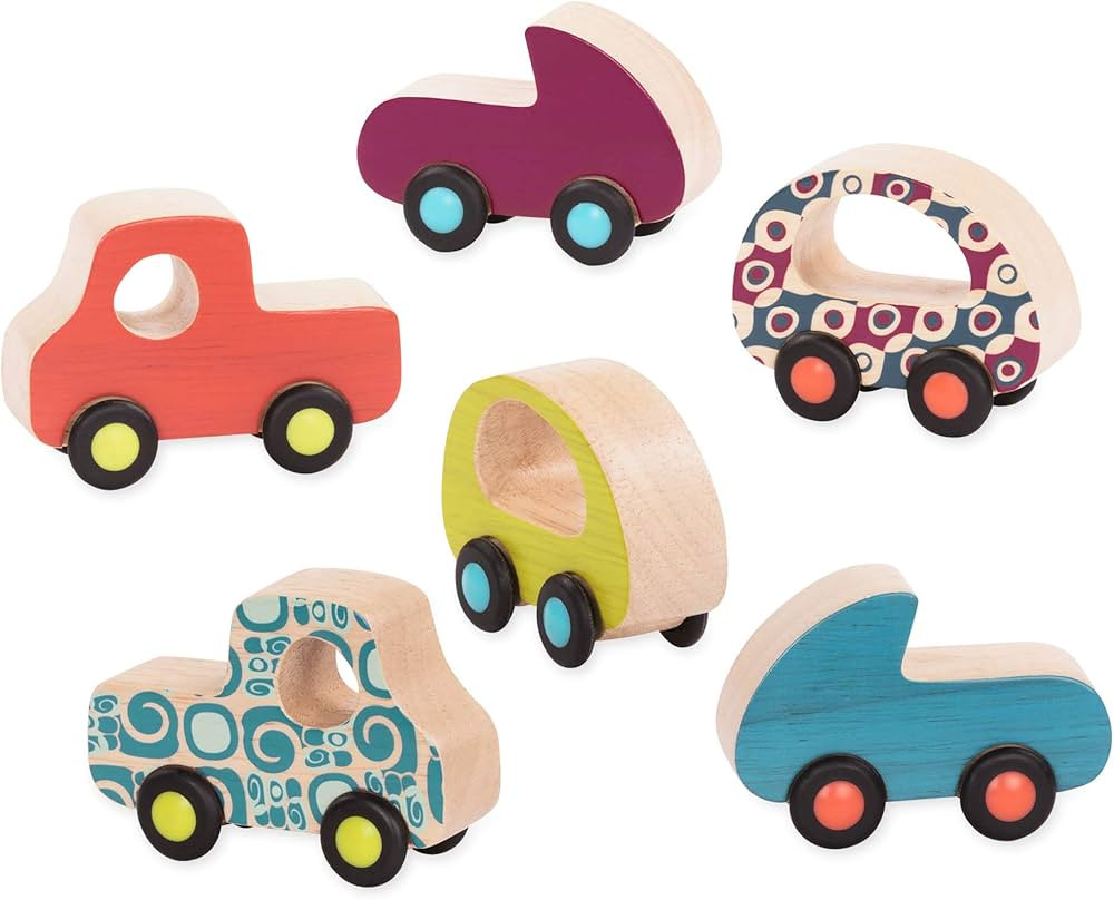 B. toys- 6 Little Wooden Toy Cars- Free Wheee-Lees- Vehicles- Colorful Car Play Set for Toddlers,... | Amazon (US)